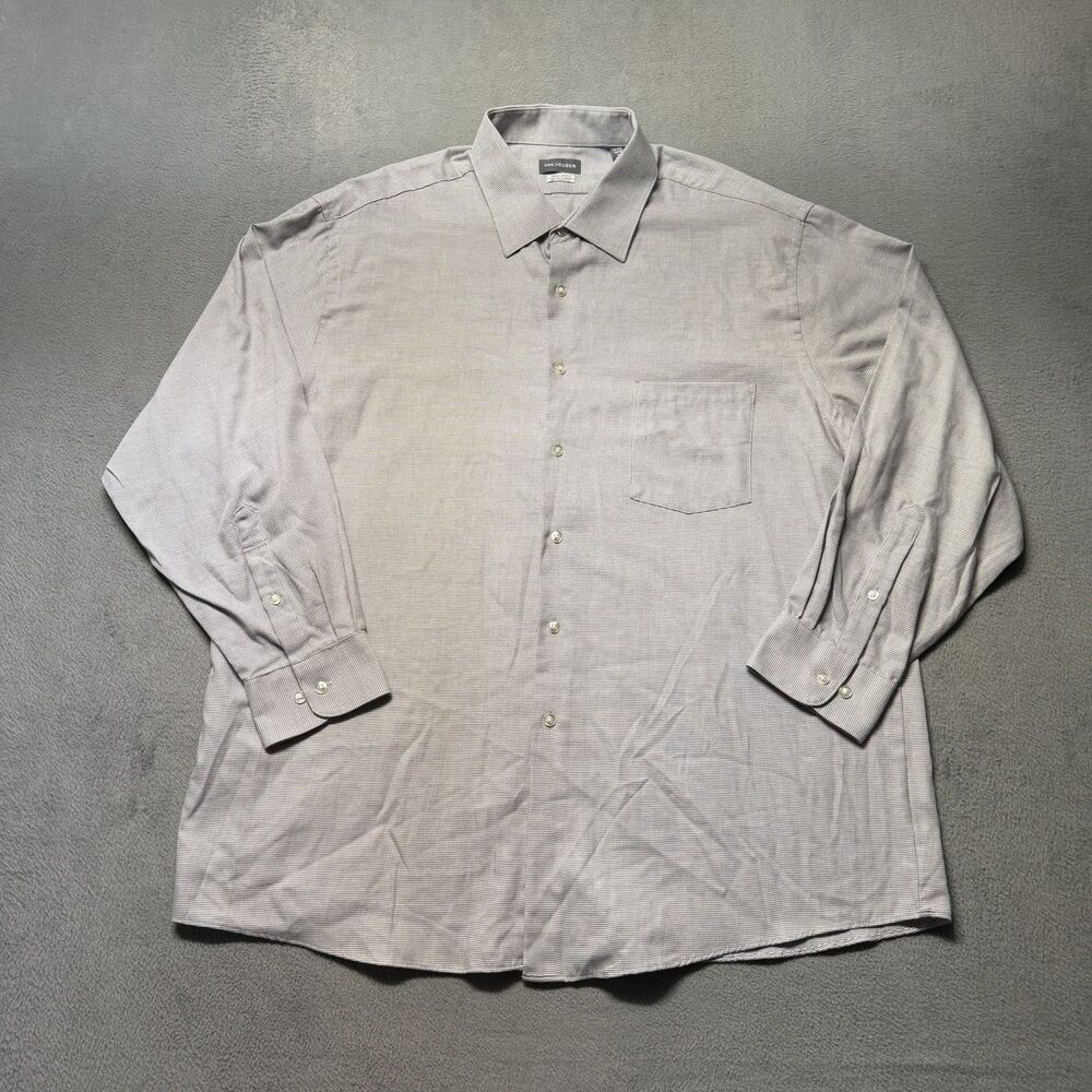Van Heusen Mens XL 17-17.5 32/33 Gray Dress Shirt Regular Fit Wrinkle Free